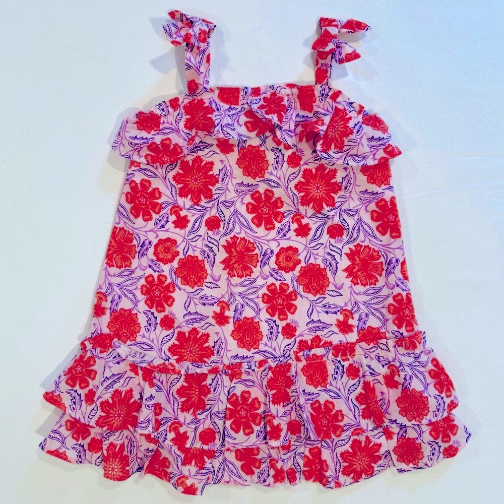 New Janie and Jack Floral Ruffle Sundress Girls 4 Light Lilac Coral Summer Bows